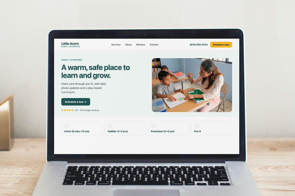 Laptop showing a child care center website